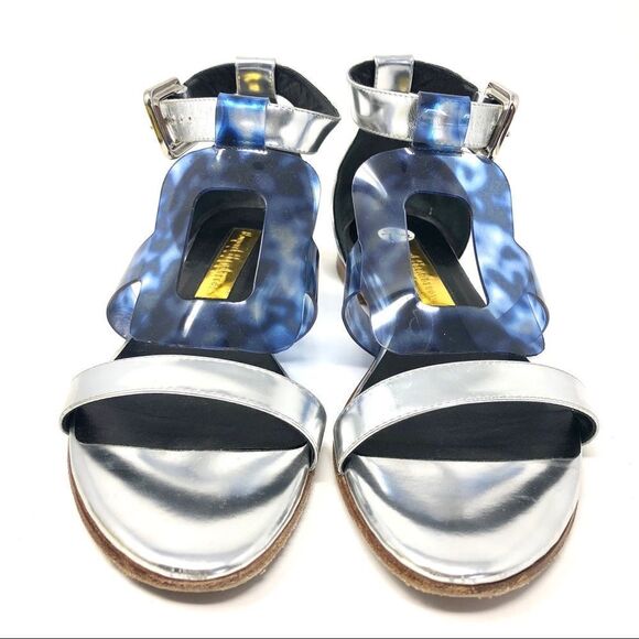 RUPERT Sanderson Silver & Clear Blue Sandals 37.5 - Picture 3 of 11